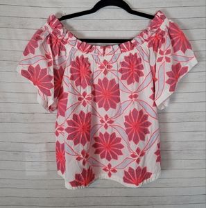 ANTHROPOLOGIE MAEVE FLORAL RUFFLE OFF SHOULDER BLOUSE, SZ MEDIUM